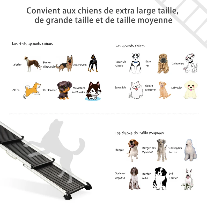 PawHut Rampe Télescopique pour Chien Rampe Animal de Compagnie en 3 Parties Légère Design Pliable avec Poignée Rampe d'accès Ideale pour Voiture Facile à transporter 159 x 42 x 11,5 cm Noir