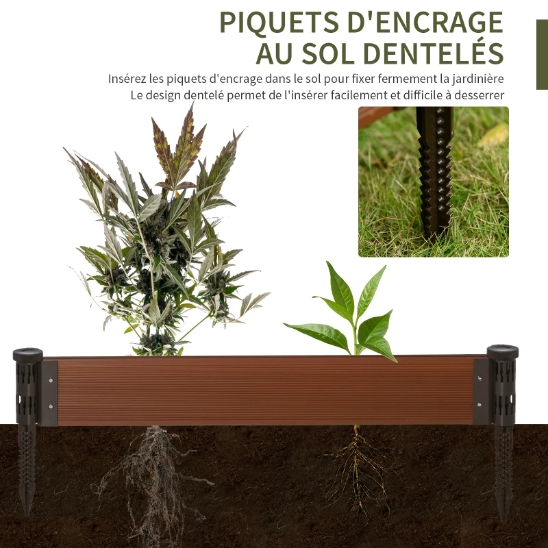 Outsunny Carré potager lit de jardin surélevé jardinière rectangulaire dim. 100L x 50l x 15H cm panneaux modulables HDPE marron