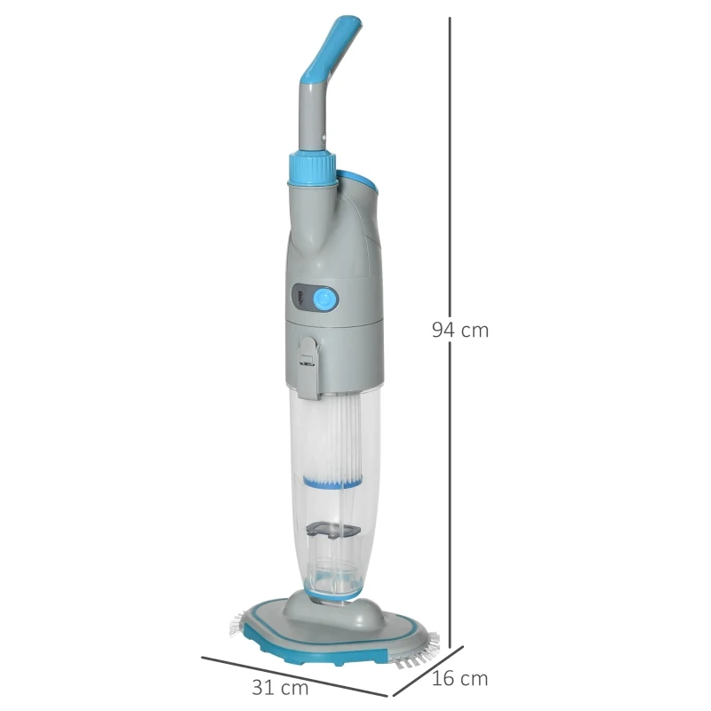 Outsunny Aspirateur de piscine électrique portable rechargeable avec brosse et cartouche filtrante, multi-vitesse, sans fil - gris et bleu