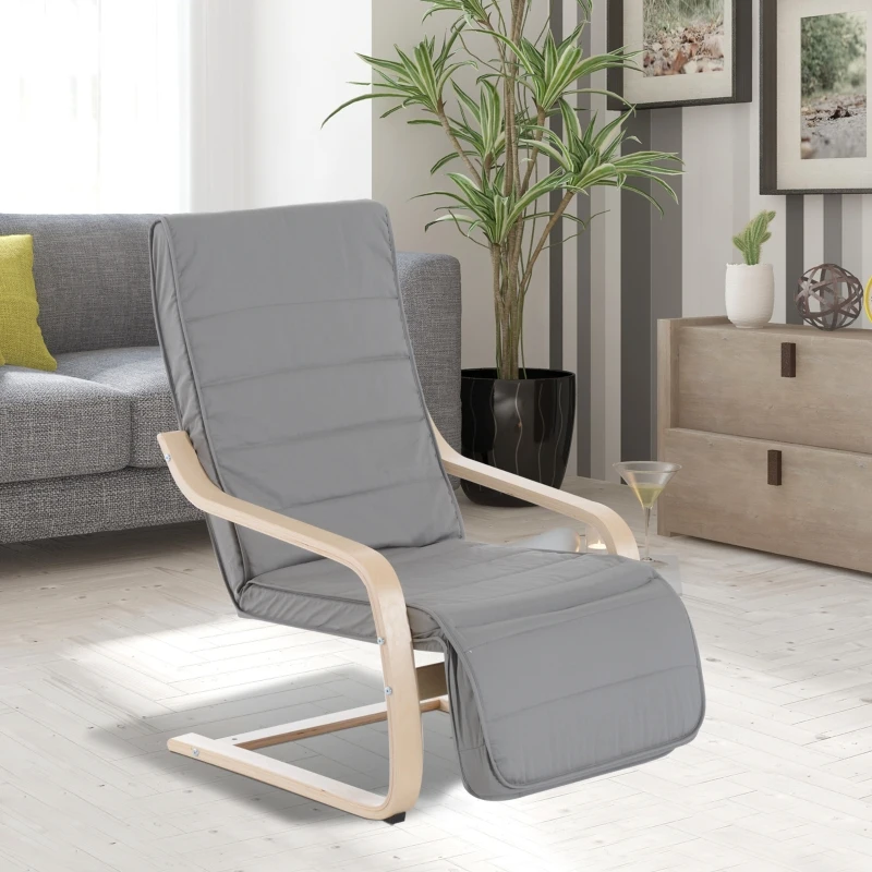 HOMCOM Fauteuil relax avec Repose-Pied réglable déhoussable Confort et Relaxation 83 x 66,5 x 100 cm Bois Massif Gris