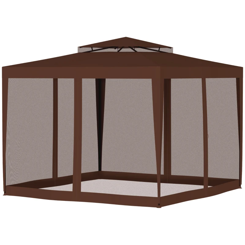 Outsunny Tonnelle barnum de jardin 3L x 3l m avec 4 moustiquaires amovibles - double toit - marron