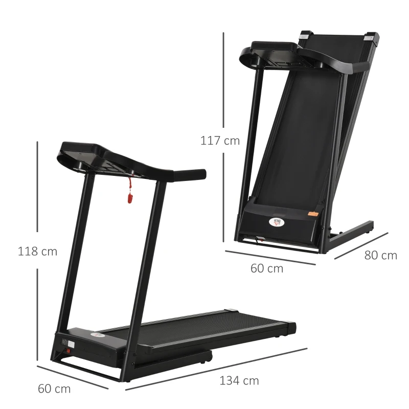 HOMCOM Tapis de course électrique tapis roulant pliable 1-12 Km/h moteur 500 W silencieux affichage LED 12 programmes 2 porte-gobelets support téléphone134 x 60 x 118 cm