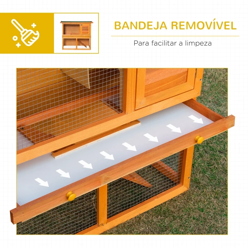 PawHut Coelheira de Exterior de Madeira para Animais Pequenos 2 Níveis com Rampa Teto Asfáltico e Porta com Trava 90x45x80 cm Madeira e Verde