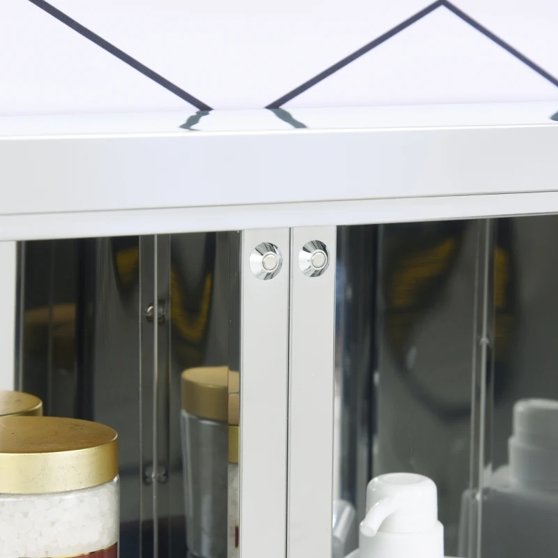 kleankin 7 Compartment Mirrored Bathroom Storage Cabinet On-Wall Steel Frame w/ 2 Doors Double Reflection Shelves Home Vanity Silver Tone