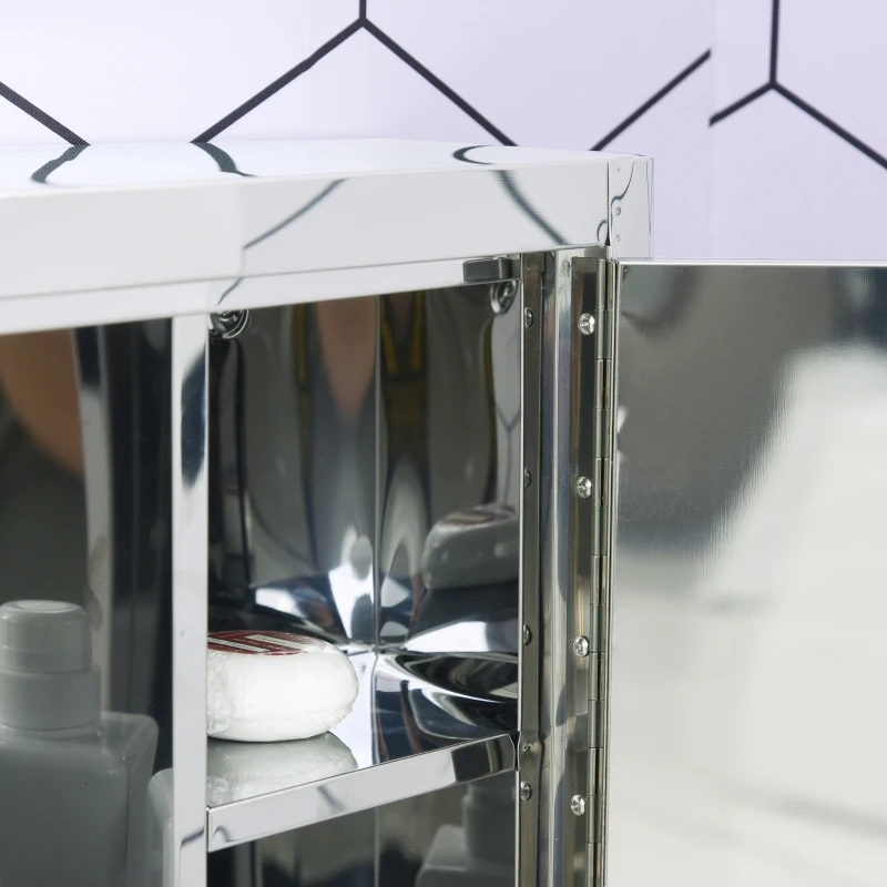 kleankin 7 Compartment Mirrored Bathroom Storage Cabinet On-Wall Steel Frame w/ 2 Doors Double Reflection Shelves Home Vanity Silver Tone