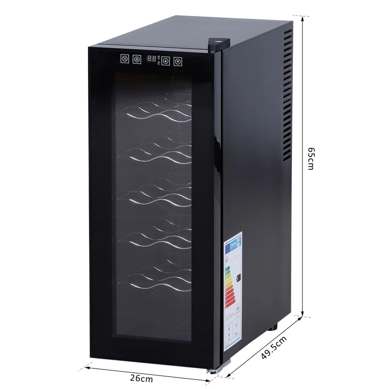 HOMCOM 12 Bottle Wine Cooler Mini Bar Refrigerator 11-18°C Adjustable Temperature Touch Control Led Lights Sleek Stylish Suitable For Home Bar Party Black