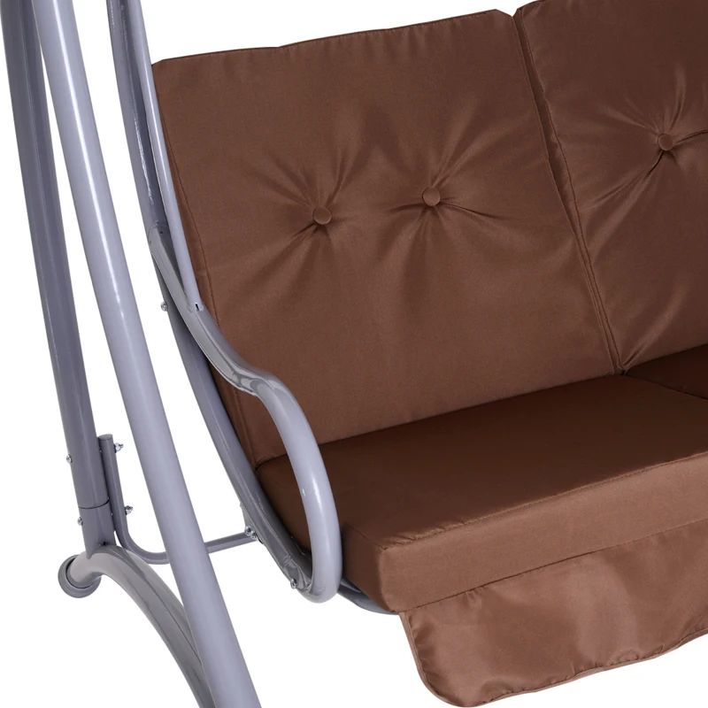 Outsunny Balancelle balancoire Fauteuil de Jardin en Acier 3 Places Charge Max. 340 Kg Chocolat