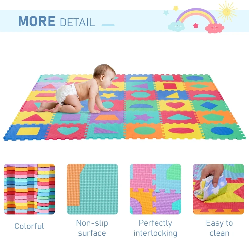 Homcom Covor Puzzle cu Forme Geometrice 36 Bucati 31x31cm, Colorat