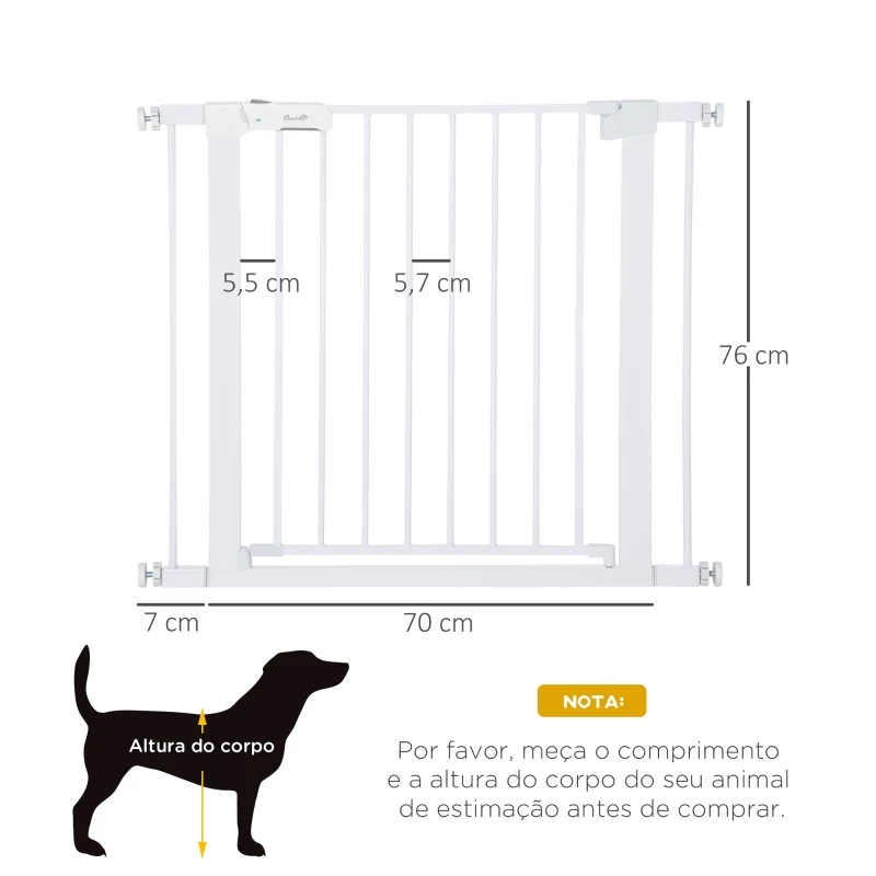 PawHut Barreira de Segurança para Cães Animais de Estimação 75-96cm para Escadas Portas e Corredores com Fechamento Automático Altura 76cm Branco