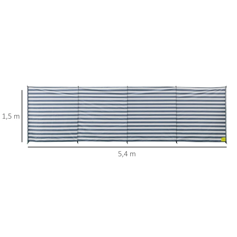 Outsunny Paravent brise-vent de camping portable pliable avec sac de transport et poteaux en acier dim. 540 cm x 150 cm bleu et blanc