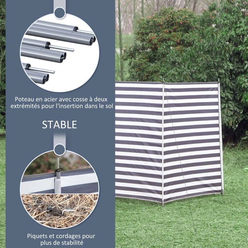 Outsunny Paravent brise-vent de camping portable pliable avec sac de transport et poteaux en acier dim. 540 cm x 150 cm bleu et blanc