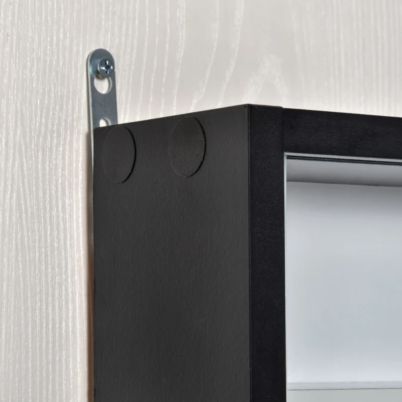 HOMCOM Vitrine de Parede de Madeira com Prateleiras Ajustáveis e 2 Portas Corredeiras de Vidro para Coleções Perfumes Bonecos de Decoração 80x9,5x60cm Preto