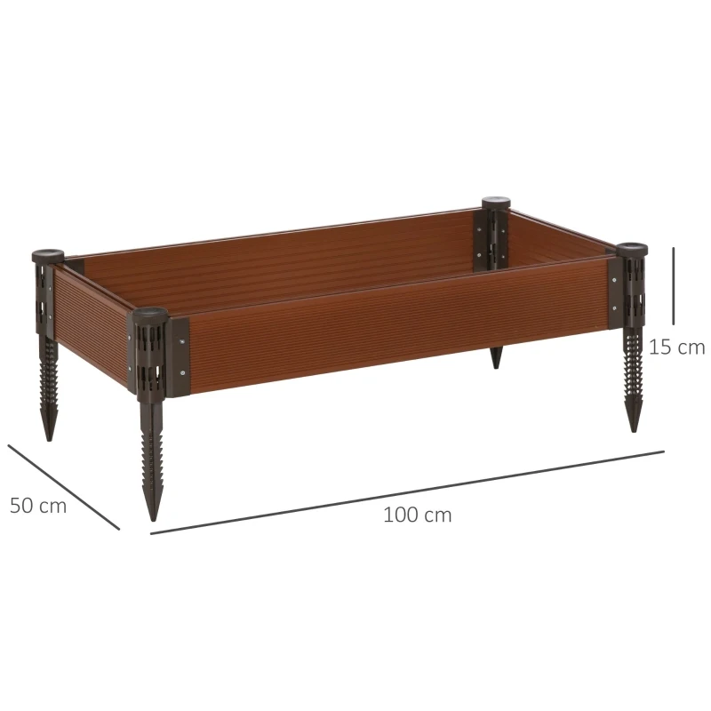 Outsunny Carré potager lit de jardin surélevé jardinière rectangulaire dim. 100L x 50l x 15H cm panneaux modulables HDPE marron