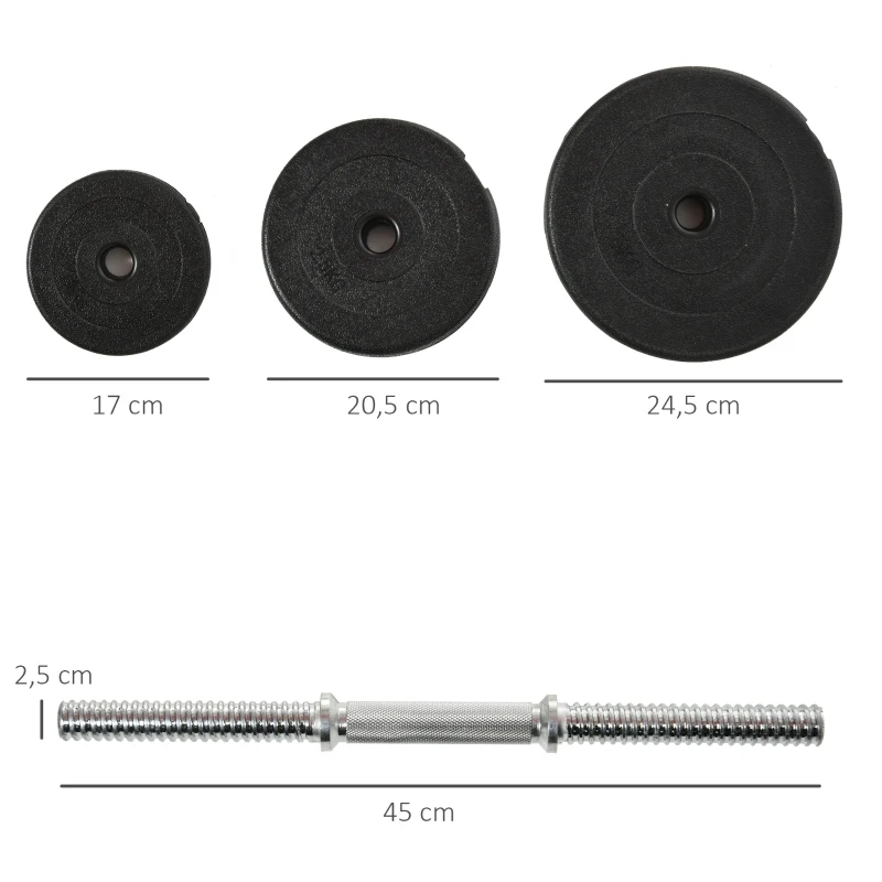 HOMCOM Set di Haltere pentru antrenamentul de Acasă din tuburi de Oțel și Plastic 12 buc total 40KG Negru