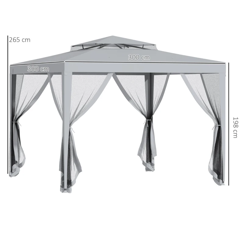 Outsunny Tonnelle barnum de jardin 3L x 3l m avec 4 moustiquaires amovibles - double toit - gris