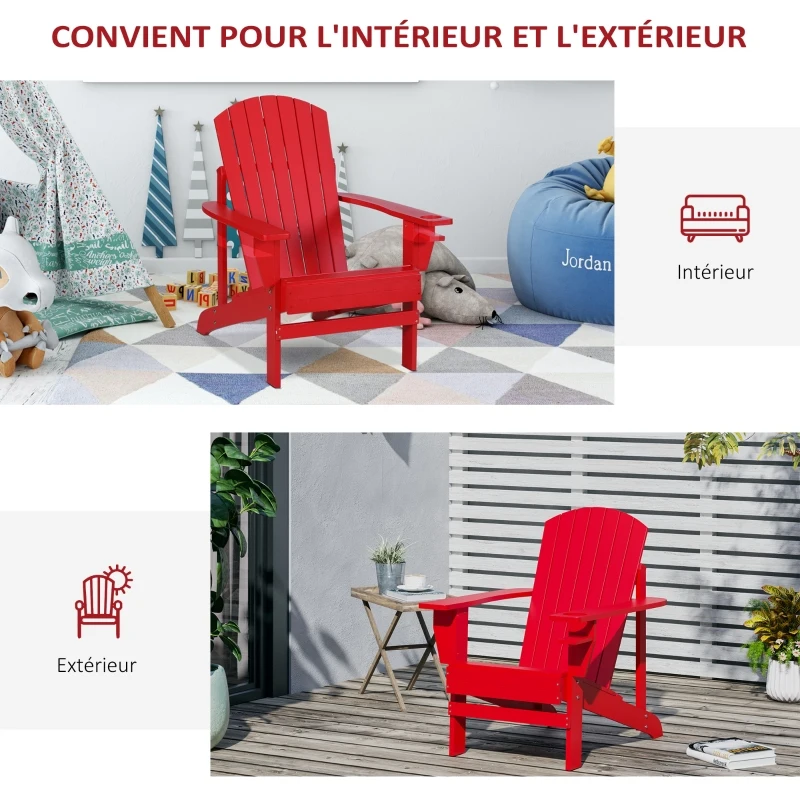 Outsunny Fauteuil de jardin Adirondack grand confort porte-gobelet intégré bois de sapin traité peint rouge