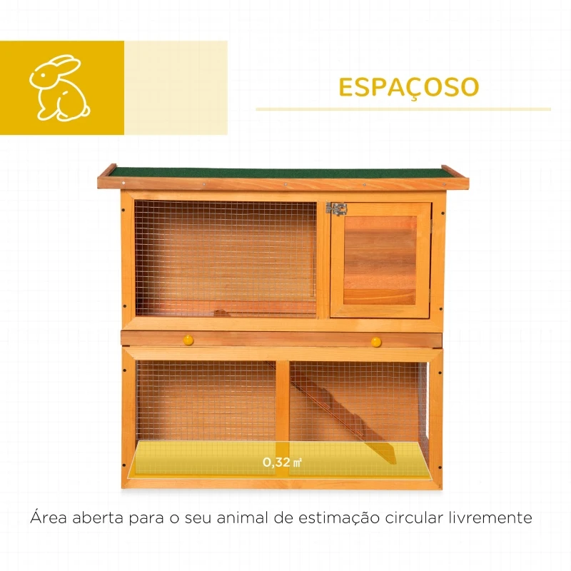 PawHut Coelheira de Exterior de Madeira para Animais Pequenos 2 Níveis com Rampa Teto Asfáltico e Porta com Trava 90x45x80 cm Madeira e Verde