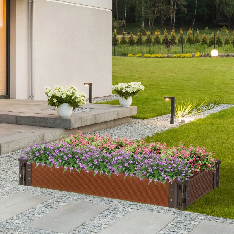 Outsunny Carré potager lit de jardin surélevé jardinière rectangulaire dim. 100L x 50l x 15H cm panneaux modulables HDPE marron
