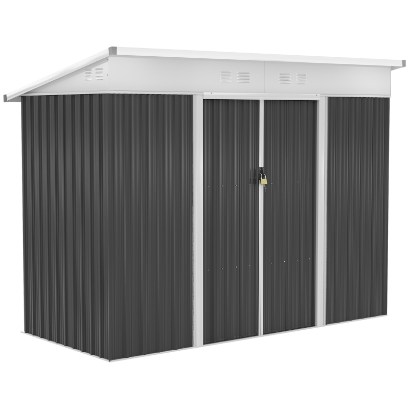 Outsunny 7 x 4ft Garden Storage Shed w/ Sliding Door Ventilation Window Sloped Roof Gardening Tool Storage Dark Grey