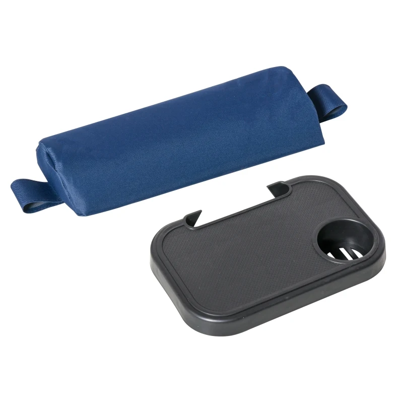 Outsunny Tumbona Plegable y Reclinable de Acero con Portavasos Reposacabezas Extraíble y Reposabrazos para Exterior Jardín 90x75x110 cm Azul