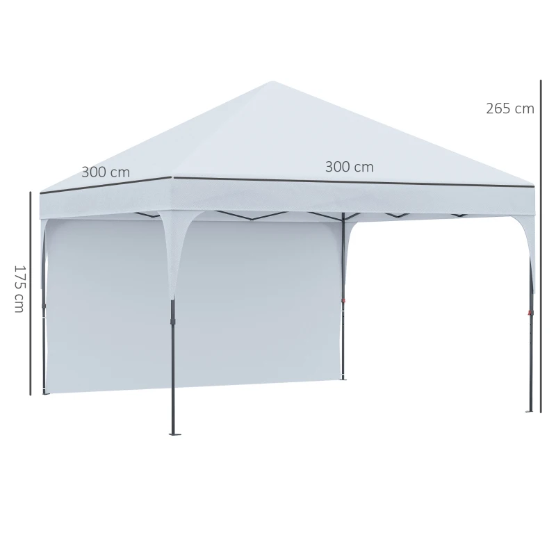 Outsunny Tonnelle pop-up tente barnum de jardin pliant avec paroi latérale amovible + sac de transport acier tissu Oxford 3 x 3 x 2,65 m blanc