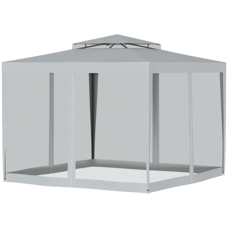 Outsunny Tonnelle barnum de jardin 3L x 3l m avec 4 moustiquaires amovibles - double toit - gris