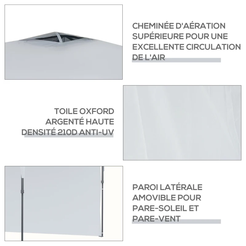 Outsunny Tonnelle pop-up tente barnum de jardin pliant avec paroi latérale amovible + sac de transport acier tissu Oxford 3 x 3 x 2,65 m blanc