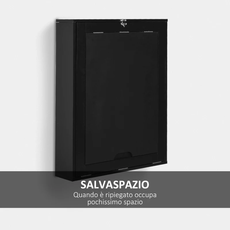 HOMCOM Tavolo Scrivania Pieghevole a Muro con Lavagna, 60x94.5x147cm, Nero
