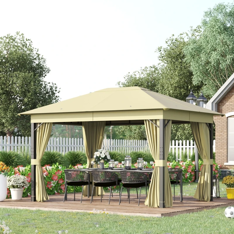 Outsunny Tonnelle de Jardin barnum de jardin pavillon rectangulaire 4 x 3 m tente de réception avec 4 parois latérales - porte zippée - beige