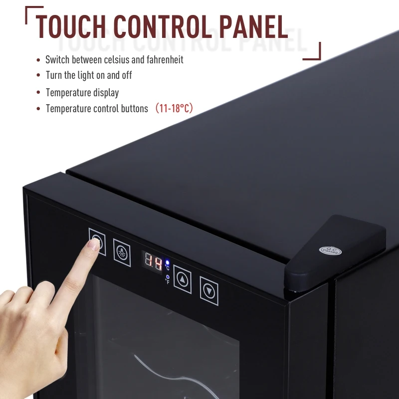 HOMCOM 12 Bottle Wine Cooler Mini Bar Refrigerator 11-18°C Adjustable Temperature Touch Control Led Lights Sleek Stylish Suitable For Home Bar Party Black