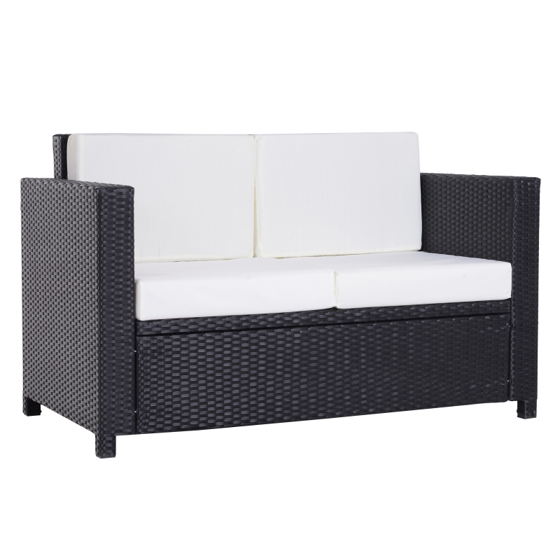 Outsunny Canapé de jardin 2 places canapé droit 4 coussins déhoussables 130L x 70l x 80H cm résine tressée noire