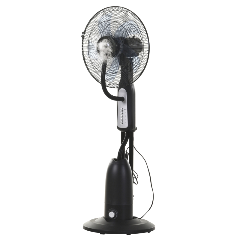 HOMCOM Ventilador Nebulizador 90W de Pie Oscilante y Silencioso con 3 Velocidad y 5 Aspas Ruedas Tanque de 2,8 L Ø44,5x120 cm Negro