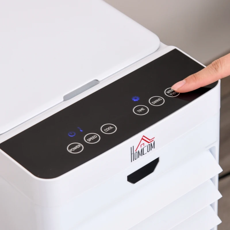 HOMCOM 4L Portable Air Cooler, Mobile Evaporative Cooler Humidifier with 3 Modes, 3 Fan Speed, Remote Controller, 7.5 Hour Timer, Swing and Ice Cooling Function for Bedroom, Dorm, Office