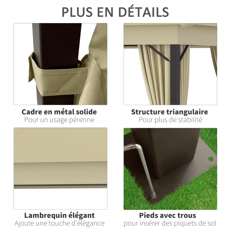 Outsunny Tonnelle de Jardin barnum de jardin pavillon rectangulaire 4 x 3 m tente de réception avec 4 parois latérales - porte zippée - beige