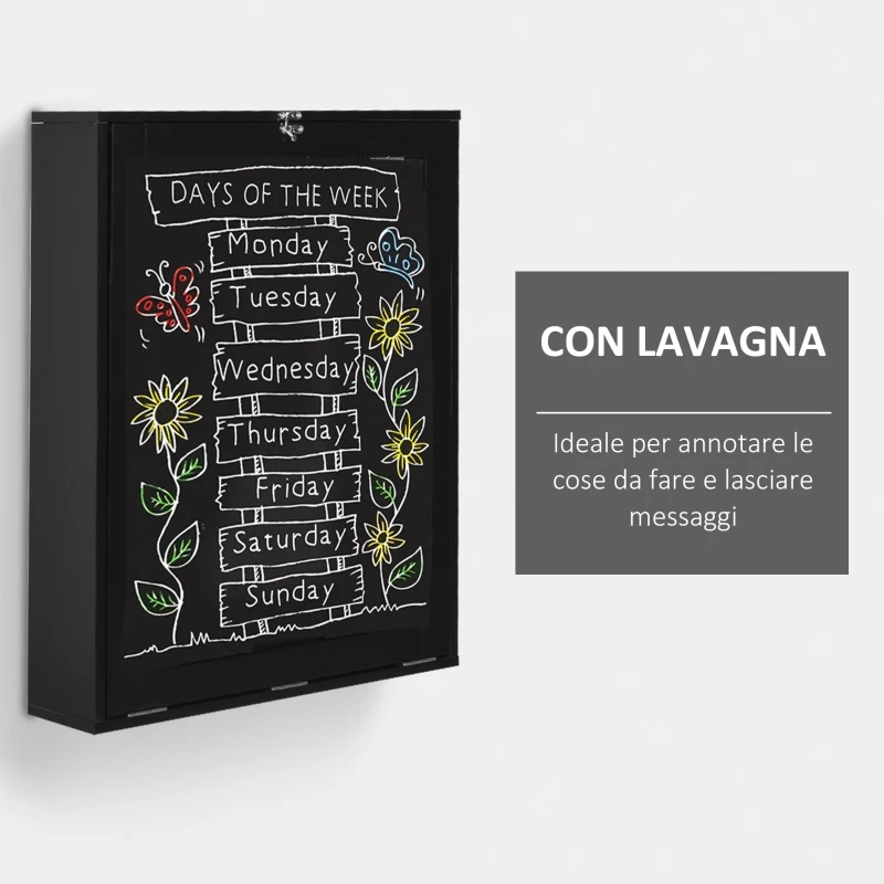 HOMCOM Tavolo Scrivania Pieghevole a Muro con Lavagna, 60x94.5x147cm, Nero