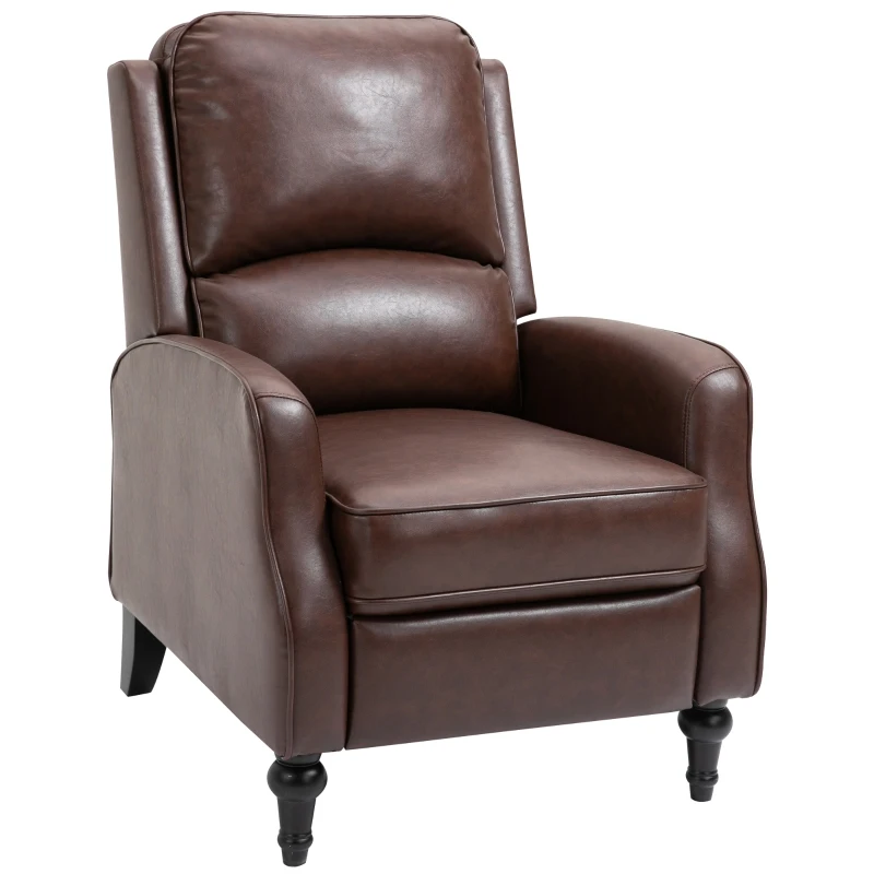HOMCOM Manual Recliner Chair Armchair Sofa with Faux Leather Upholstered Seat and Backrest for Living Room Bedroom, Brown