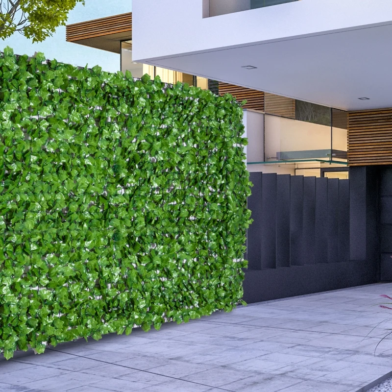 Outsunny Artificial Leaf Hedge Screen Privacy Fence Panel for Garden Outdoor Indoor Decor 3(m)x 1m Green