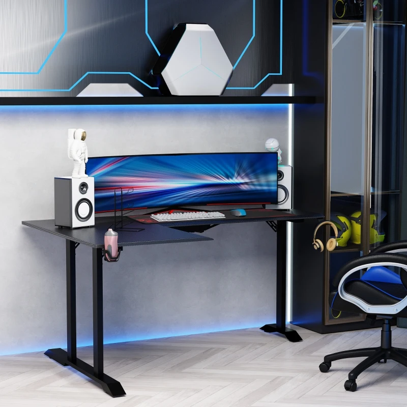 HOMCOM Biurko gamingowe biurko w kształcie litery L z uchwytem na kubek wieszak czarny+czerwony