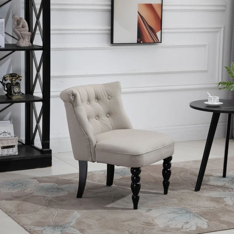 HOMCOM Vintage Leisure Accent Chair with Button Tufted Straight Back, Turned Legs, Thick Sponge Padding for Living Room, Dining Room, Study, Beige