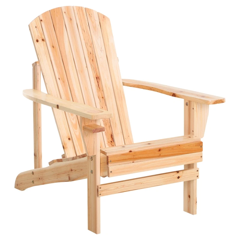 Outsunny Outdoor Classic Wooden Adirondack Deck Chair with Cup Holder - Natural Wood
