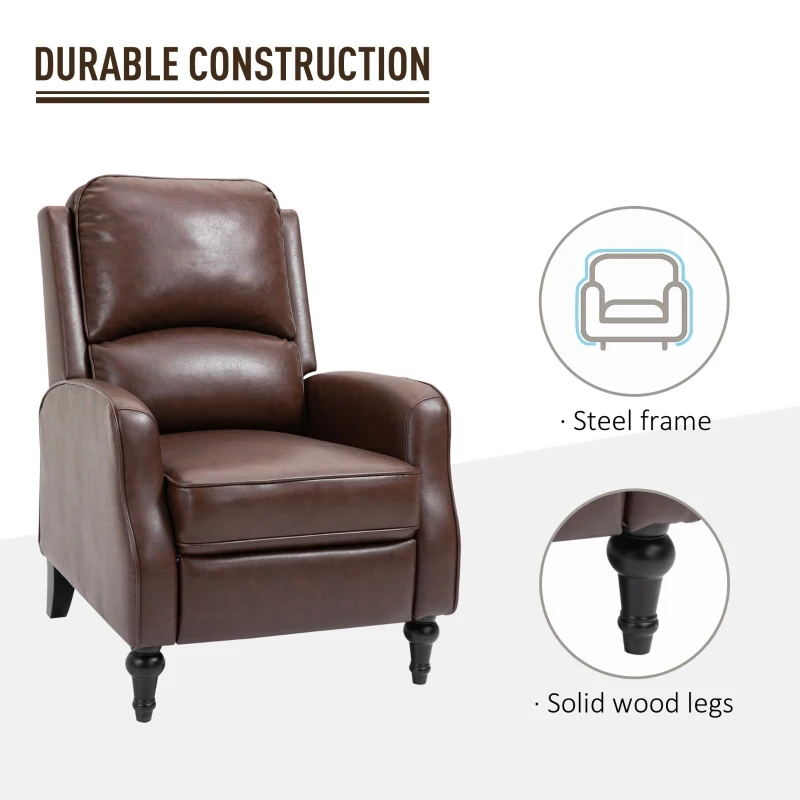 HOMCOM Manual Recliner Chair Armchair Sofa with Faux Leather Upholstered Seat and Backrest for Living Room Bedroom, Brown