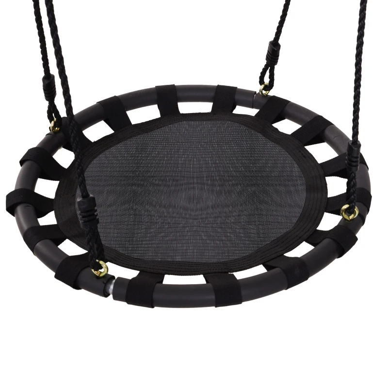 HOMCOM 23.5 Inch/ 60 cm Kids Nest Swing Seat Round Hanging Tree Metal Frame Backyard Playground Outdoor Garden Backyard Play Toy Black