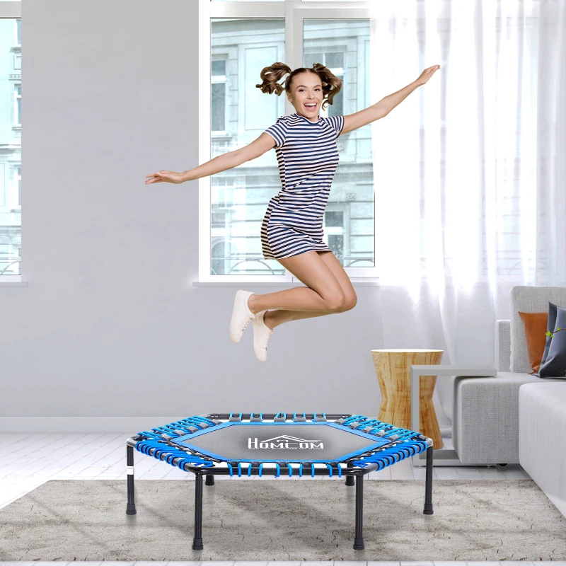HOMCOM 40" Mini Hexagon Steel Frame Trampoline with Anti-slip Rubber Pads Blue
