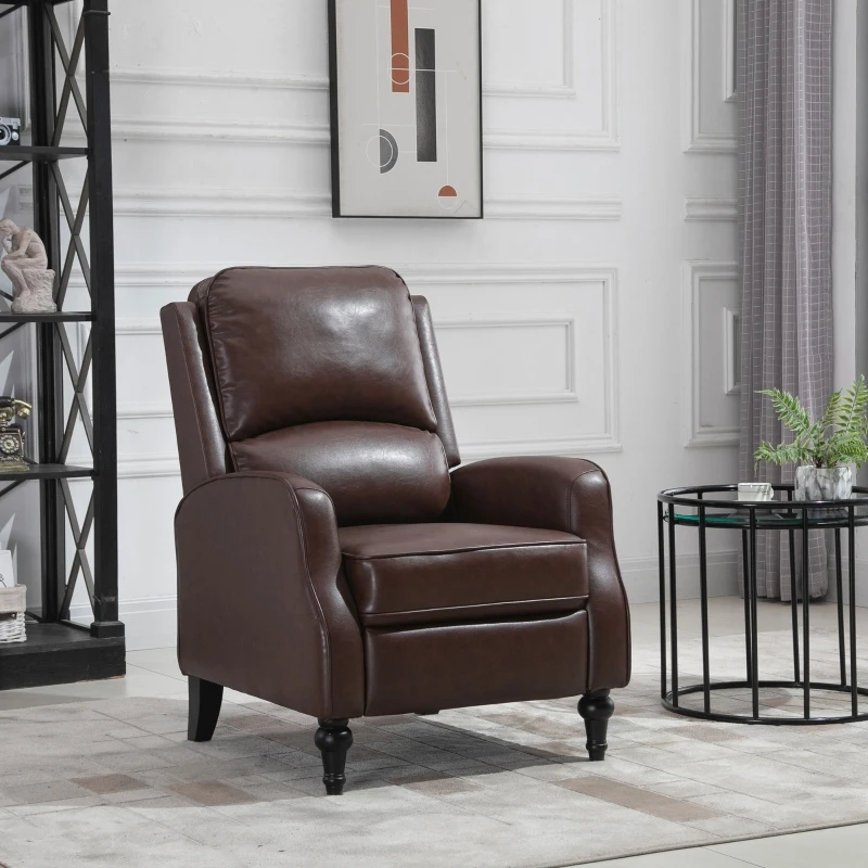 HOMCOM Manual Recliner Chair Armchair Sofa with Faux Leather Upholstered Seat and Backrest for Living Room Bedroom, Brown
