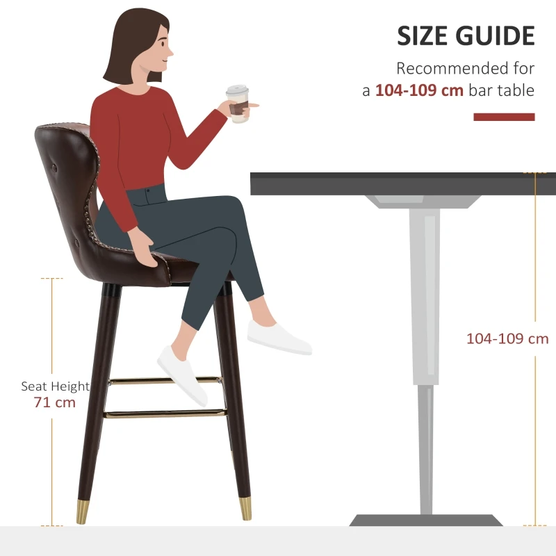 HOMCOM 2 Pieces Home Luxury Counter-Height Bar Chair, European Style,Brown and Golden(m-7)