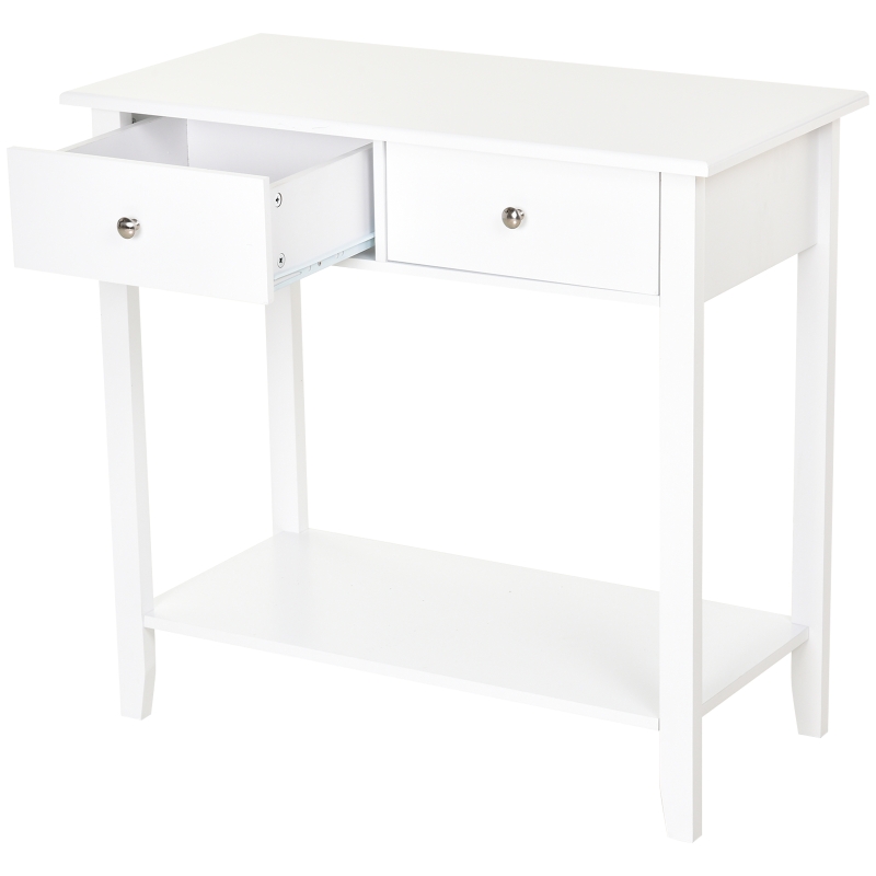 HOMCOM Mobile Consolle con 2 Cassetti e Ripiano Inferiore in Legno, 80x40x75cm, Bianco