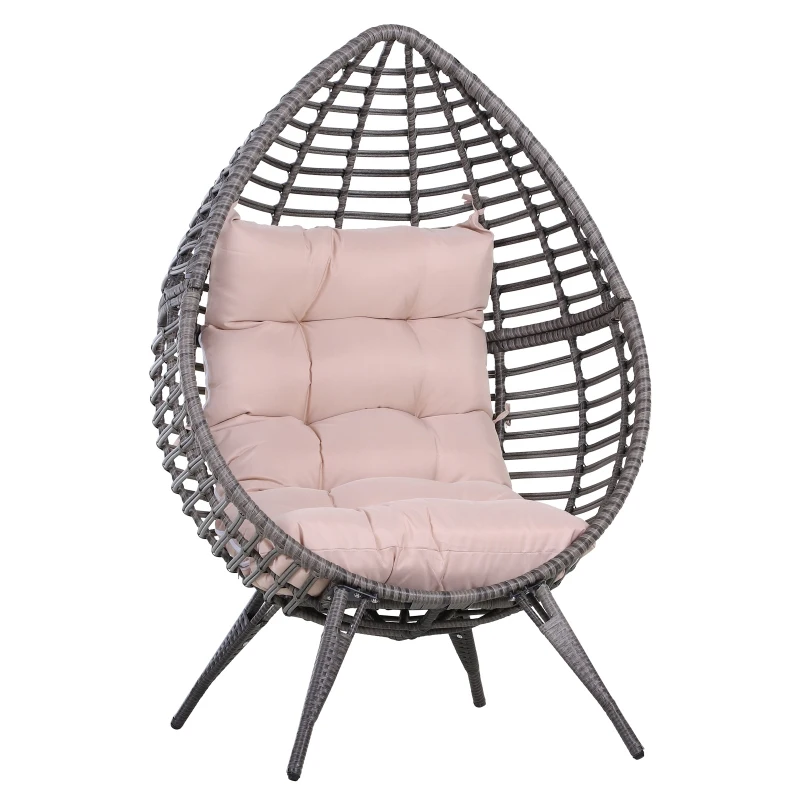Outsunny Outdoor Indoor Wicker Teardrop Chair with Cushion Rattan Lounger