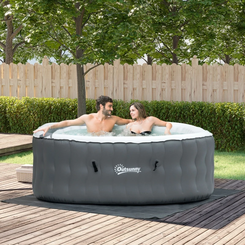 Outsunny Square Inflatable Hot Tub Outdoor Portable Spa Bubble Hottub Pool with Pump, Cover, Filter Cartridges, 4-6 Person, Grey