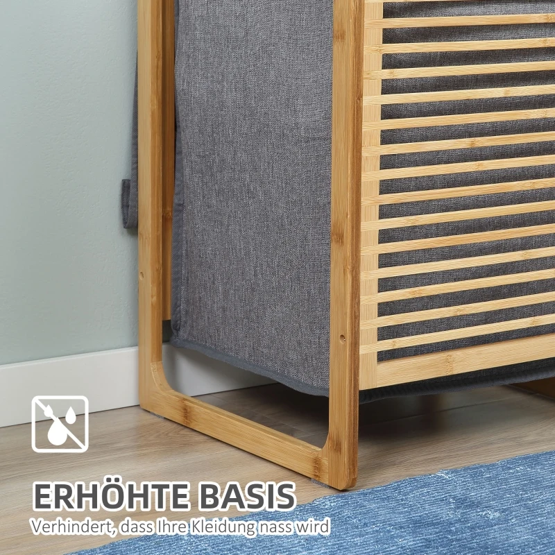 Kosz na bieliznę HOMCOM pojemnik na pranie kosz na brudną bieliznę z pokrywą worek płócienny bambus poliester przypominający len naturalny+szary 40 x 35 x 60,5 cm