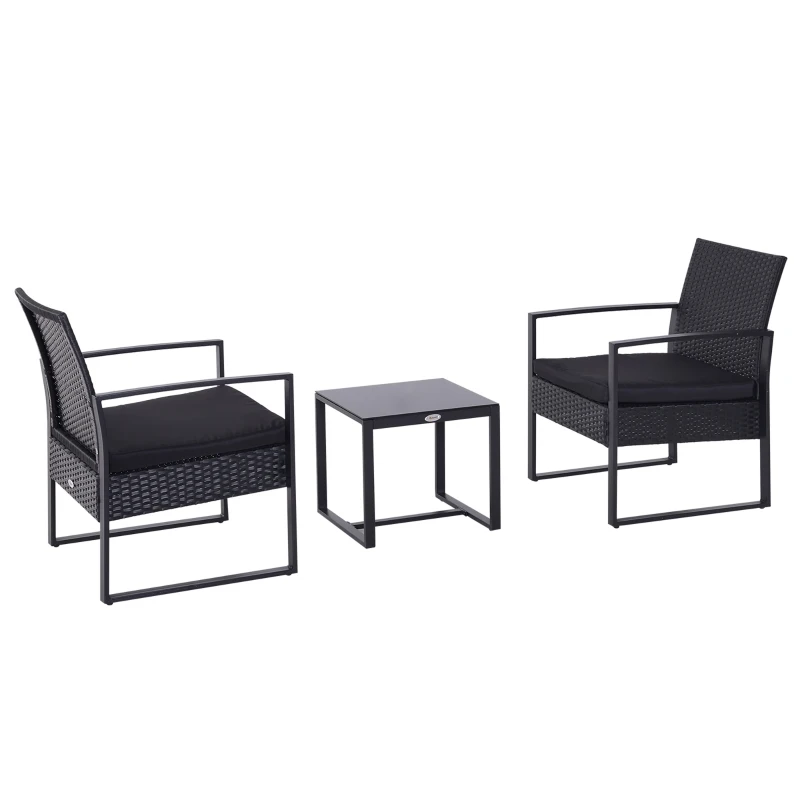 Outsunny 2 Seater Rattan Coffee Set-Black